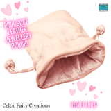 Soft Leather Jewellery Pouch in pink with plush velvet Lining by Celtic Fairy Creations - Parade Handmade