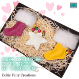 Soft Leather Christmas Sock Tree Decoration Trio Gift Set in Blue - Celtic Fairy Creations - Parade Handmade