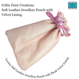 Soft Leather Jewellery Pouch in pink with plush velvet Lining by Celtic Fairy Creations - Parade Handmade