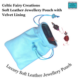 Soft Leather Jewellery Pouch in light blue with plush velvet Lining by Celtic Fairy Creations - Parade Handmade