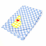 Handmade Blue Gingham Boho Bandana with Appliqued Yellow Love Cats Design - Parade Handmade