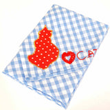 Handmade Blue Gingham Boho Bandana with Appliqued Red Love Cats Design - Parade Handmade