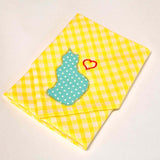 Handmade Yellow Gingham Boho Bandana with Appliqued Turquoise Love Cats Design - Parade Handmade