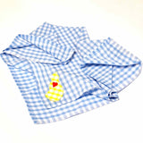 Handmade Blue Gingham Boho Bandana with Appliqued Yellow Love Cats Design - Parade Handmade