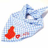 Handmade Blue Gingham Boho Bandana with Appliqued Red Love Cats Design - Parade Handmade