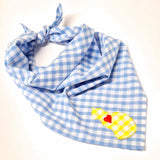 Handmade Blue Gingham Boho Bandana with Appliqued Yellow Love Cats Design - Parade Handmade