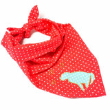 Handmade Red with White Polka-dots Boho Bandana with Appliqued Turquoise Love Cats Design - Parade Handmade