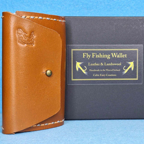 100% Italian Leather and Lambswool Fly Keeper Wallet in Tan with Wax finish, by Celtic Fairy Creations  - Parade Handmade