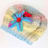 Creature Beret Hat for women in pastels - flower and ladybird applique - Slouchy Berets collection - Parade Handmade