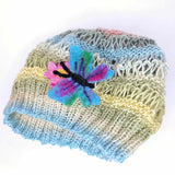 Pastel Creature Beret Hat for women - flower and butterfly applique - Slouchy Berets collection - Parade Handmade