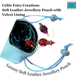 Soft Leather Jewellery Pouch in light blue with plush velvet Lining by Celtic Fairy Creations - Parade Handmade