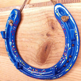 Recycled Horseshoe Key Rack in Blue with Delicate Painted Design 16 x 15cm by Liffey Forge - Parade Handmade