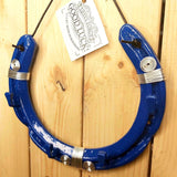 Blue Recycled Iron Horseshoe Key Rack with Silver Wire Spirals, 16.75 x 15cm, by Liffey Forge - Parade Handmade