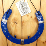 Blue Recycled Iron Horseshoe Key Rack with Silver Wire Spirals, 16.75 x 15cm, by Liffey Forge - Parade Handmade