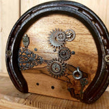 Steampunk Lucky Horseshoe Fairy Door with Owl Key and Cogs 12 x 13.5 cm by Liffey Forge - Parade Handmade Ireland