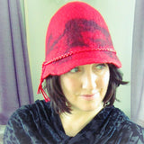 Red Cloche Hat, Black Detail, Red Satin Plait, 57/58cm, By Parade. - Parade Handmade