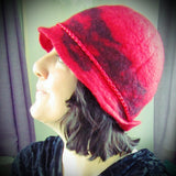 Red Cloche Hat, Black Detail, Red Satin Plait, 57/58cm, By Parade. - Parade Handmade