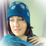 Felt Cloche. Teal Blue, Grey and Charcoal Spots, 56cm, By Parade - Parade Handmade