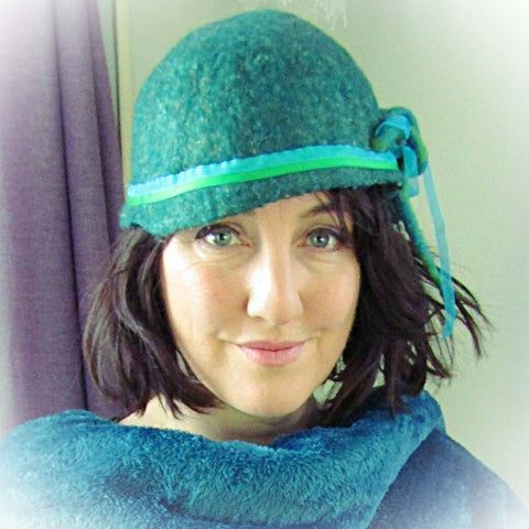 Felt Hat. Green/Turquoise Sparkly Sheen, Multi-size, By Parade - Parade Handmade