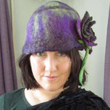 Felt Wool Hat, Purple Delight, Free Size, With Brooch, By Parade - Parade Handmade