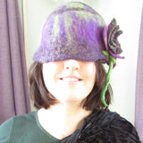 Felt Wool Hat, Purple Delight, Free Size, With Brooch, By Parade - Parade Handmade