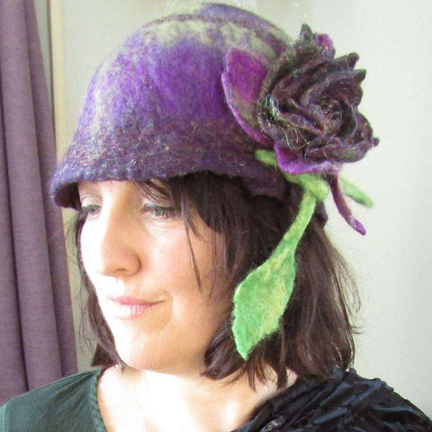 Felt Wool Hat, Purple Delight, Free Size, With Brooch, By Parade - Parade Handmade