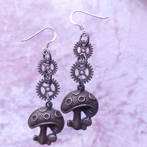 Steampunk Earrings with Mushrooms in Bronze, By Lapanda Designs - Parade Handmade